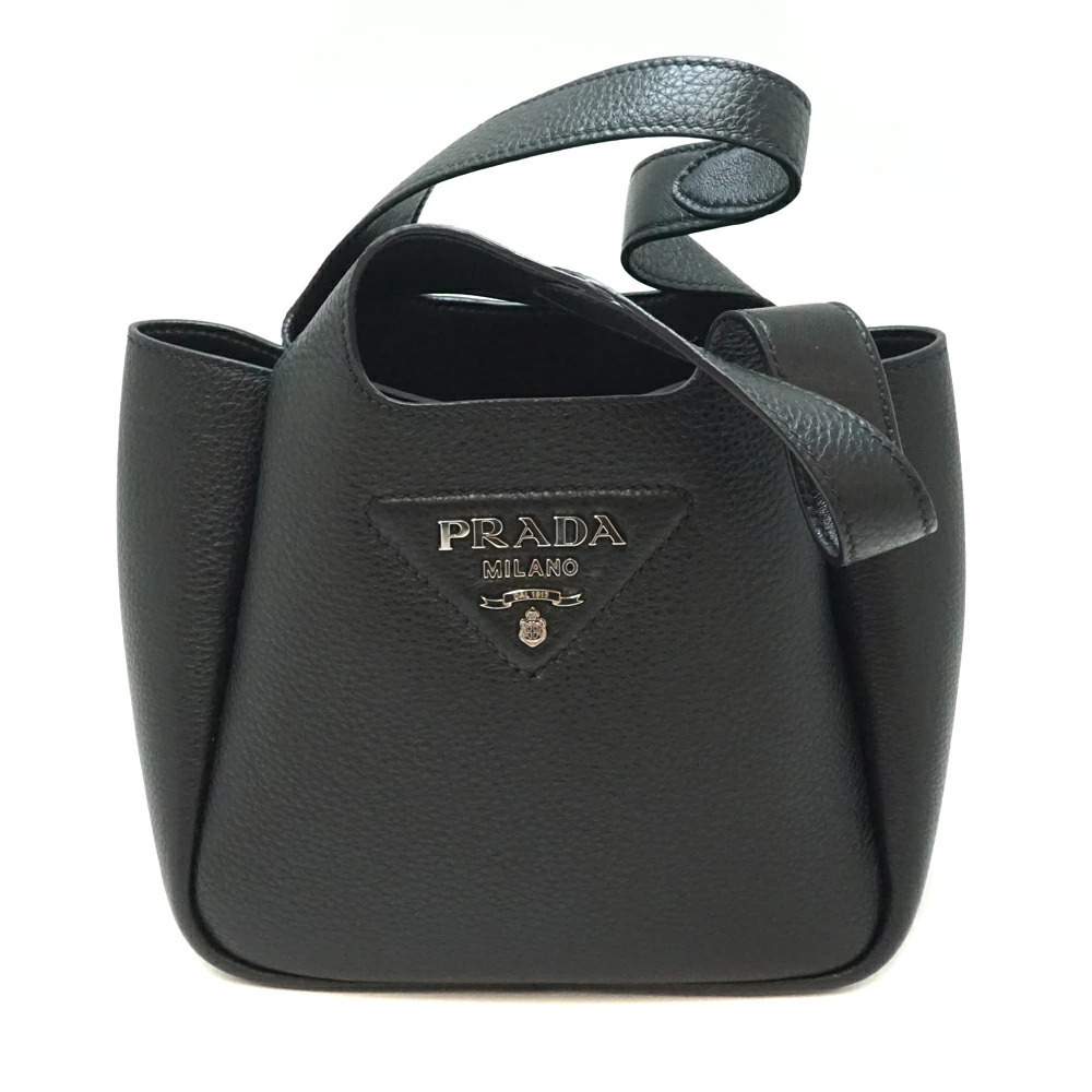 Prada Liaison Leather Handbag leather signature triangular logo Black